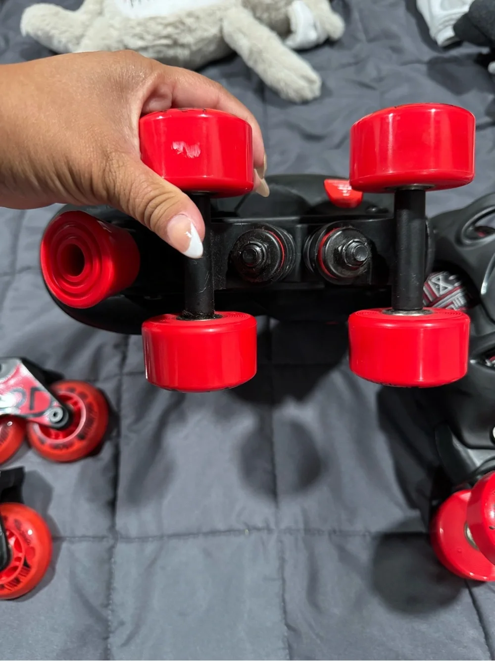 Adjustable Kids Roller Skates in Red and Black — Convertible Inline & Quad Set